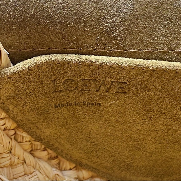 Loewe Gate Cognac Tan Leather Brown Woven Raffia Top Handle Bag Spain - Picture 8 of 9